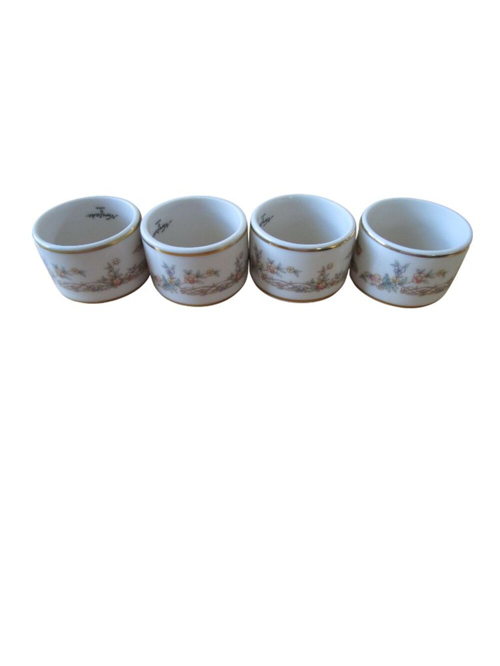 Noritake Gallery Porcelain Napkin Rings Four Gold Trim Floral Japan Original Box
